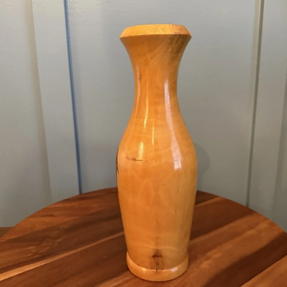 Vintage Hand Painted Wood Vase 12